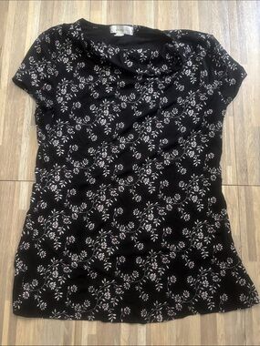 dressbarn Black Floral Short Sleeve Blouse